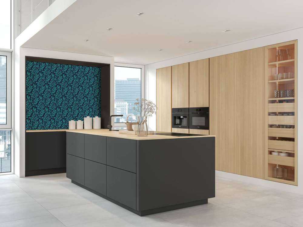 Motif petites branches bleu canard