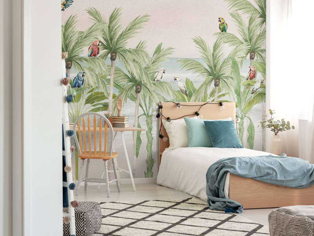 Perroquets sur la plage en couleur