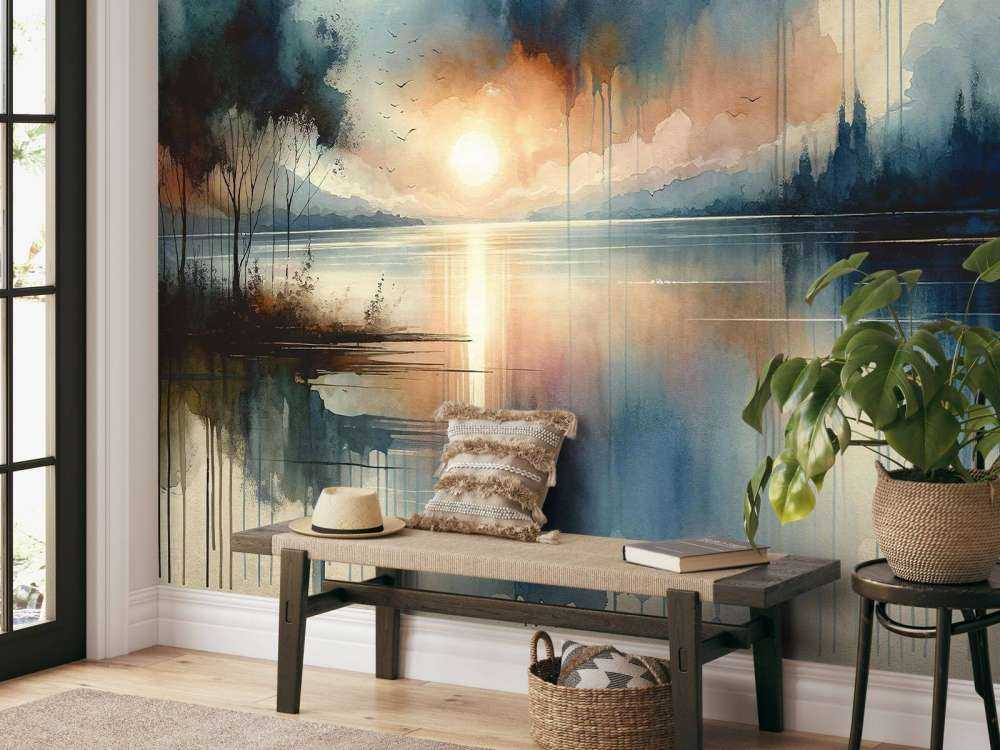 Lac abstrait à l'aquarelle