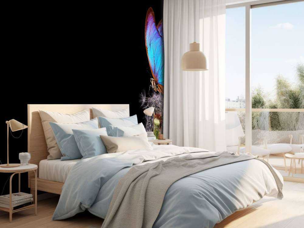 Papillon bleu sur un pissenlit