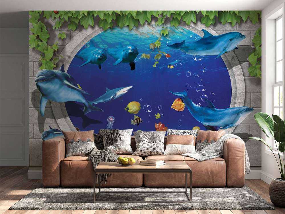 Les dauphins à travers le mur