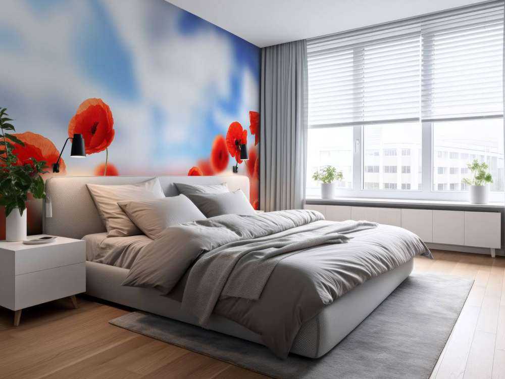 Ciel bleu et coquelicots rouges