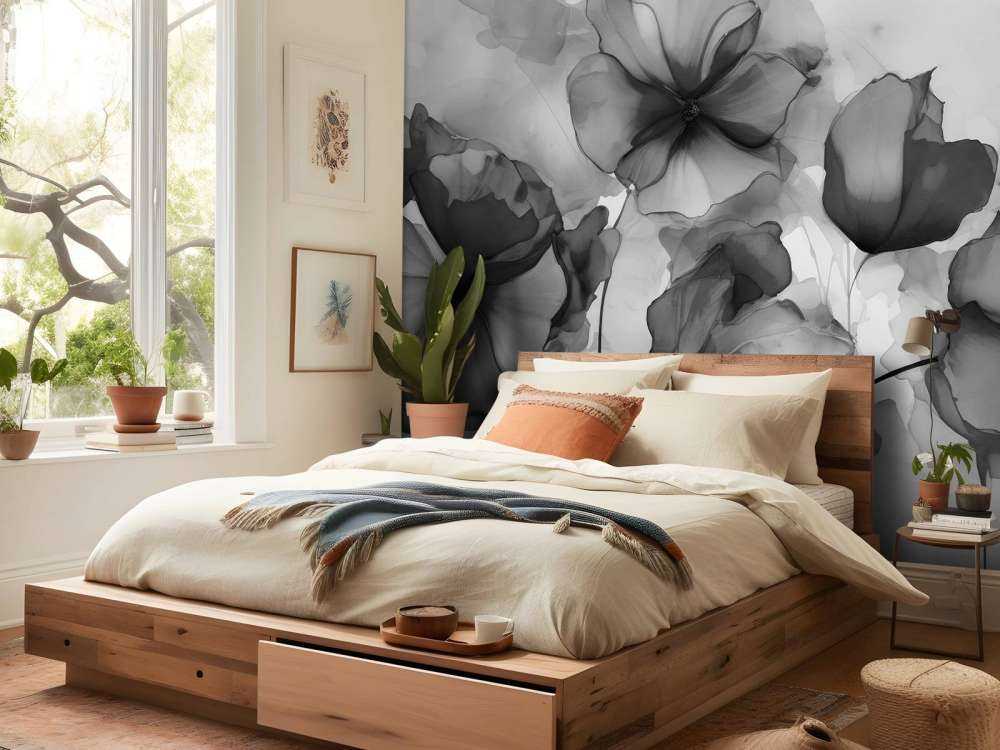 Moody ink flowers grey black