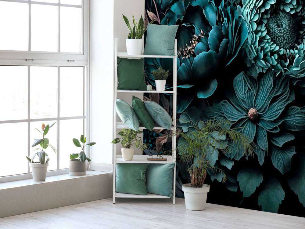 Ambiance Renaissance, fleurs mélancoliques turquoise