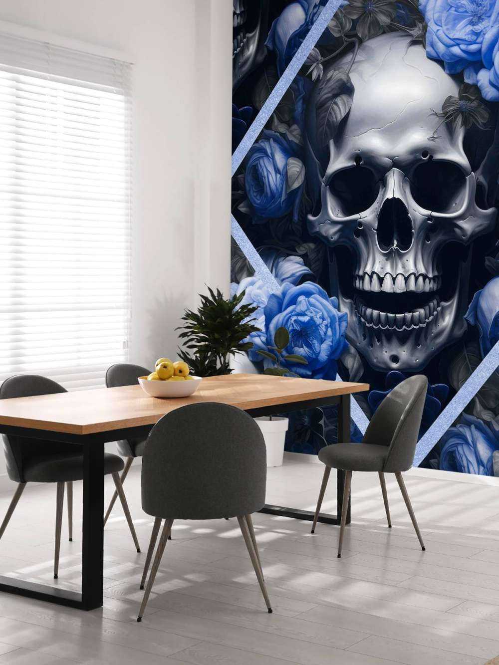 Skulls and roses gothic romance elegance blue