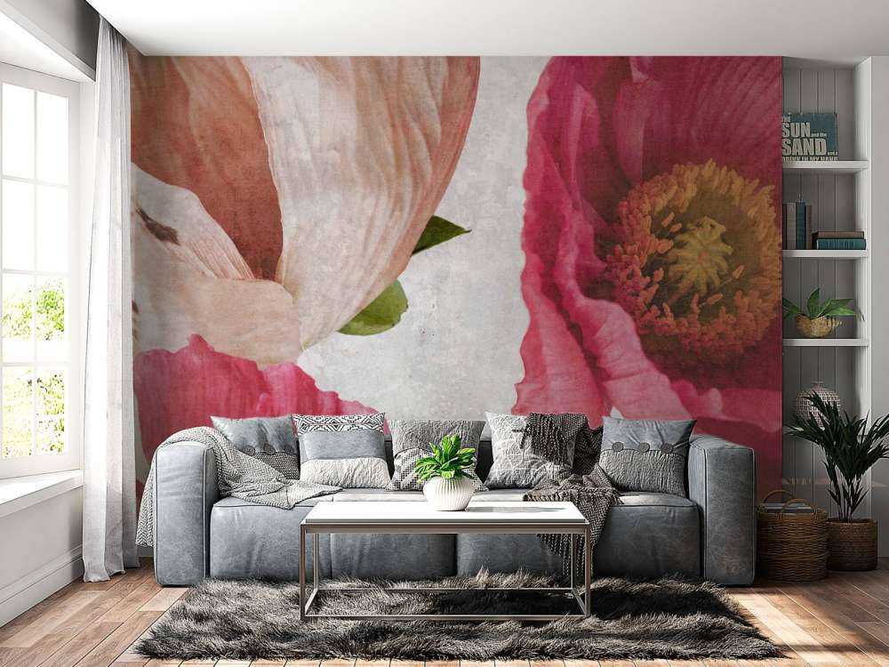 Coquelicots en rose et beige poudré