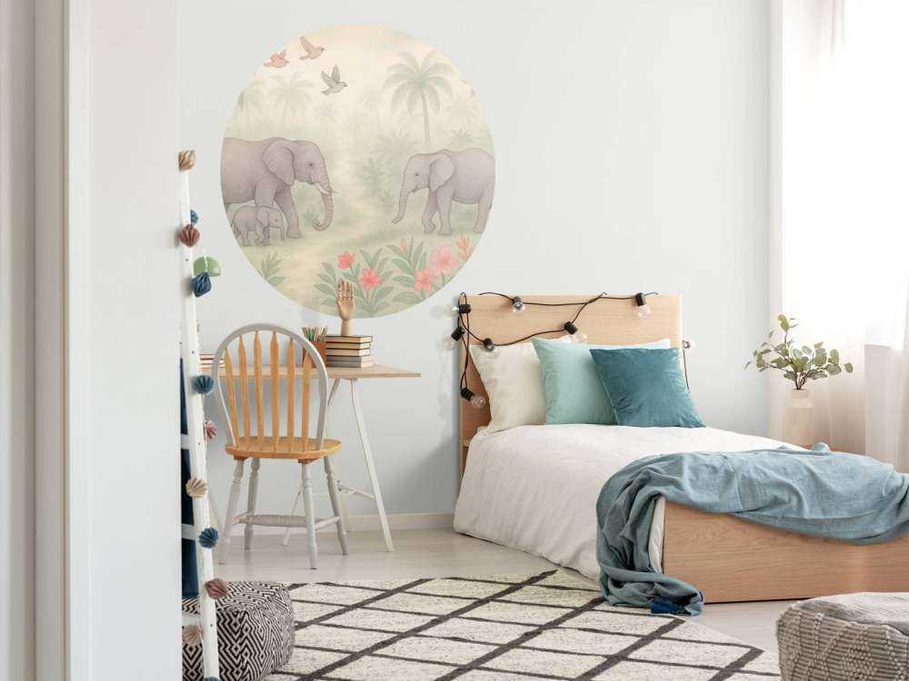 Promenade d'éléphants parmi les fleurs tropicales