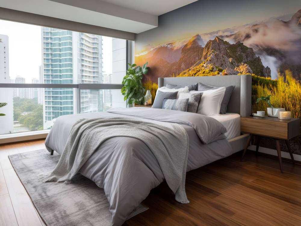 Lever de soleil au-dessus d'un sentier de montagne et des nuages.