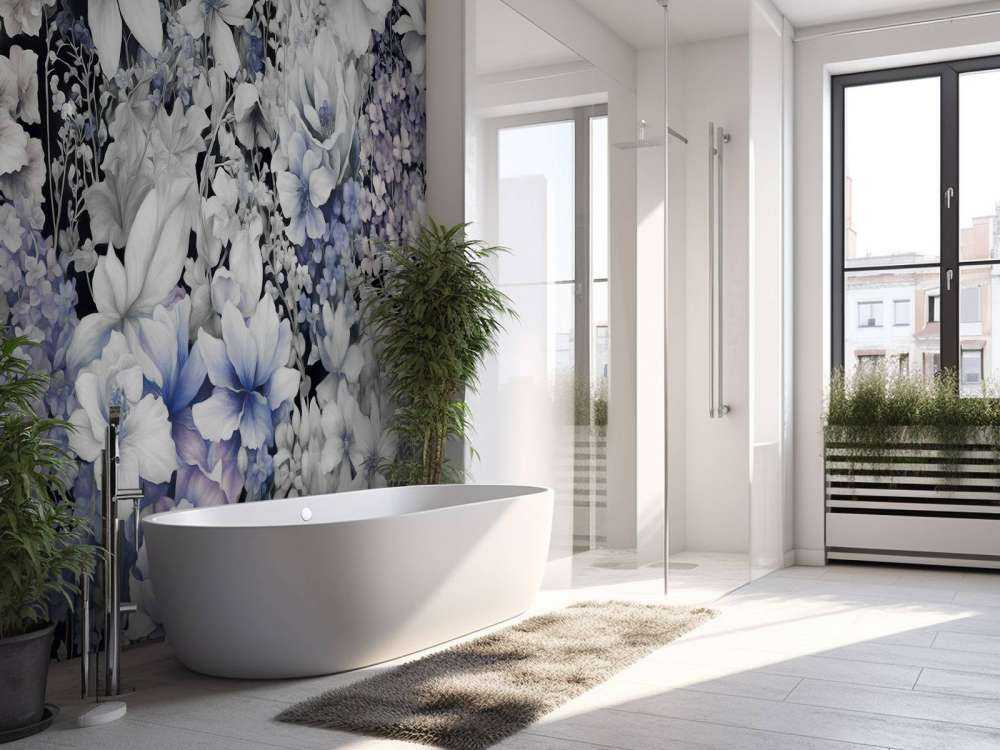 Festival des fleurs sans couture - bleu foncé