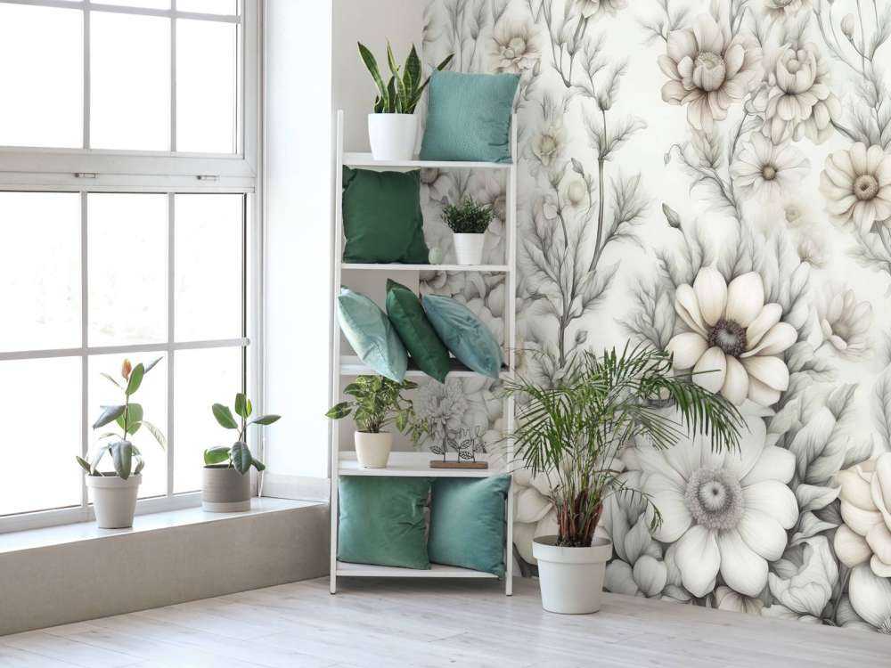 Mur floral romantique - beige