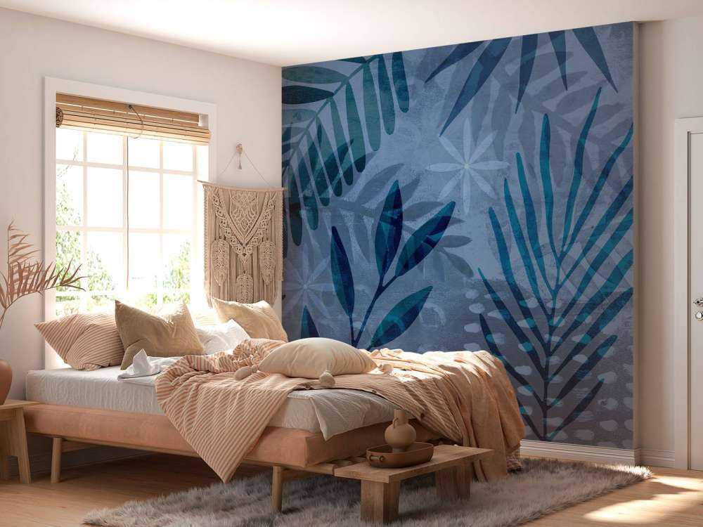 Mélange de collages de feuilles de palmier bleues