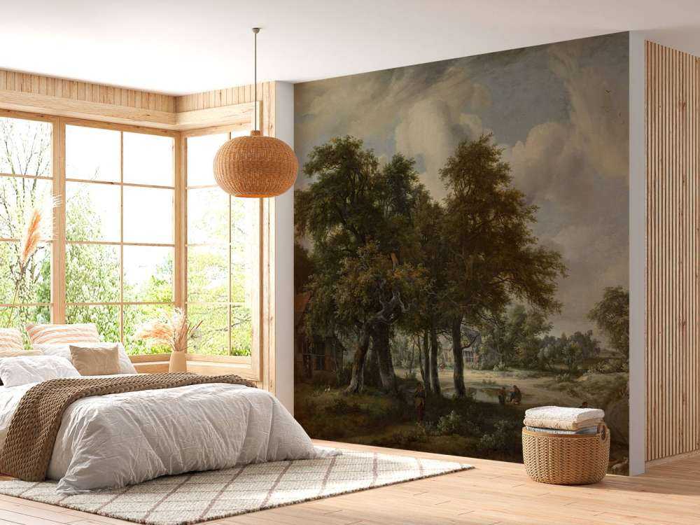 Paysage forestier avec fermes