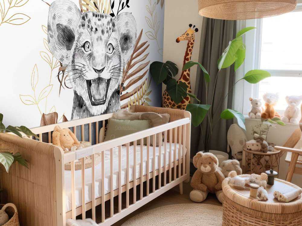 Bébé lion feuillage marron et or