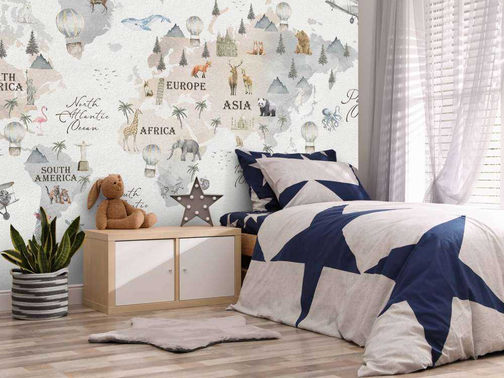 Carte du monde avec différents animaux