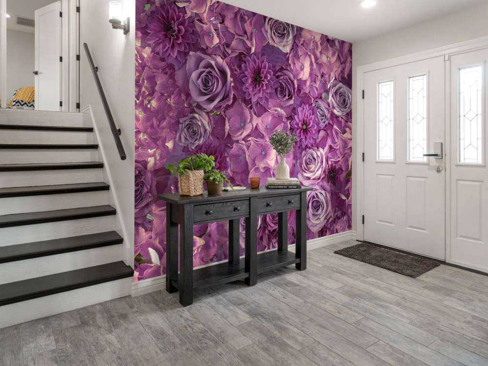 Hortensias mauves, roses et dahlias