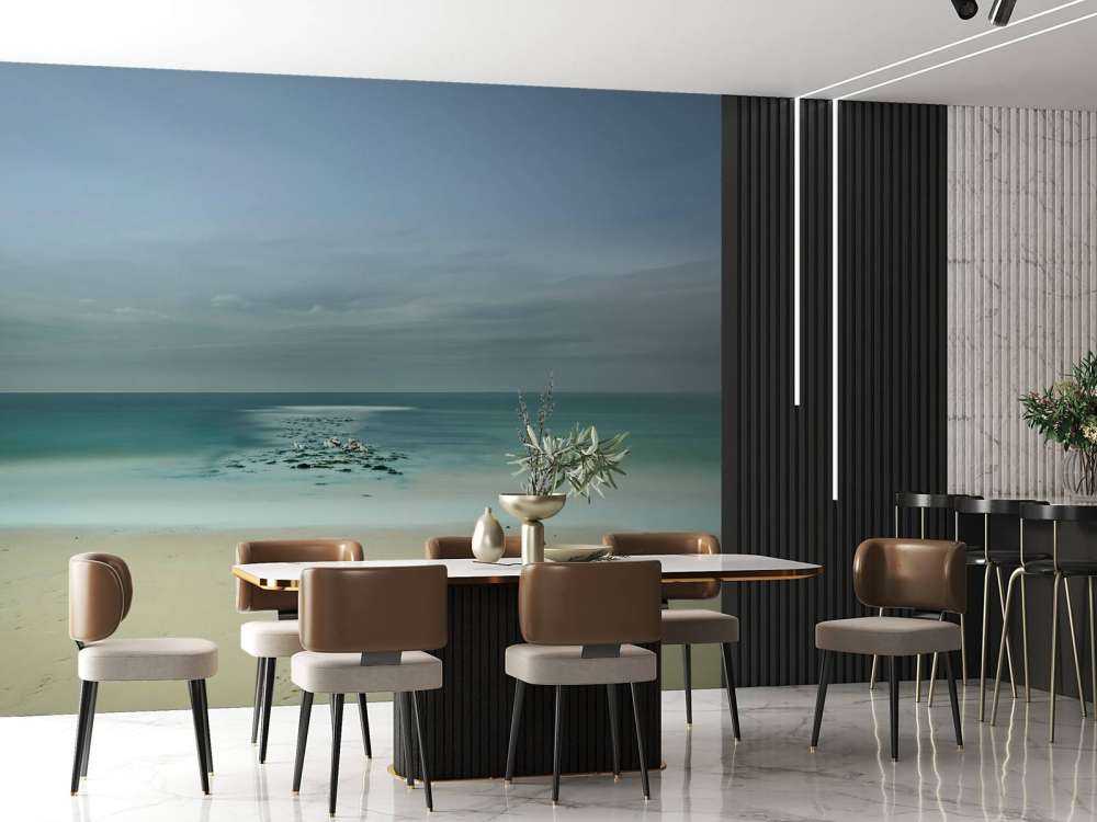 Mer calme avec mouettes