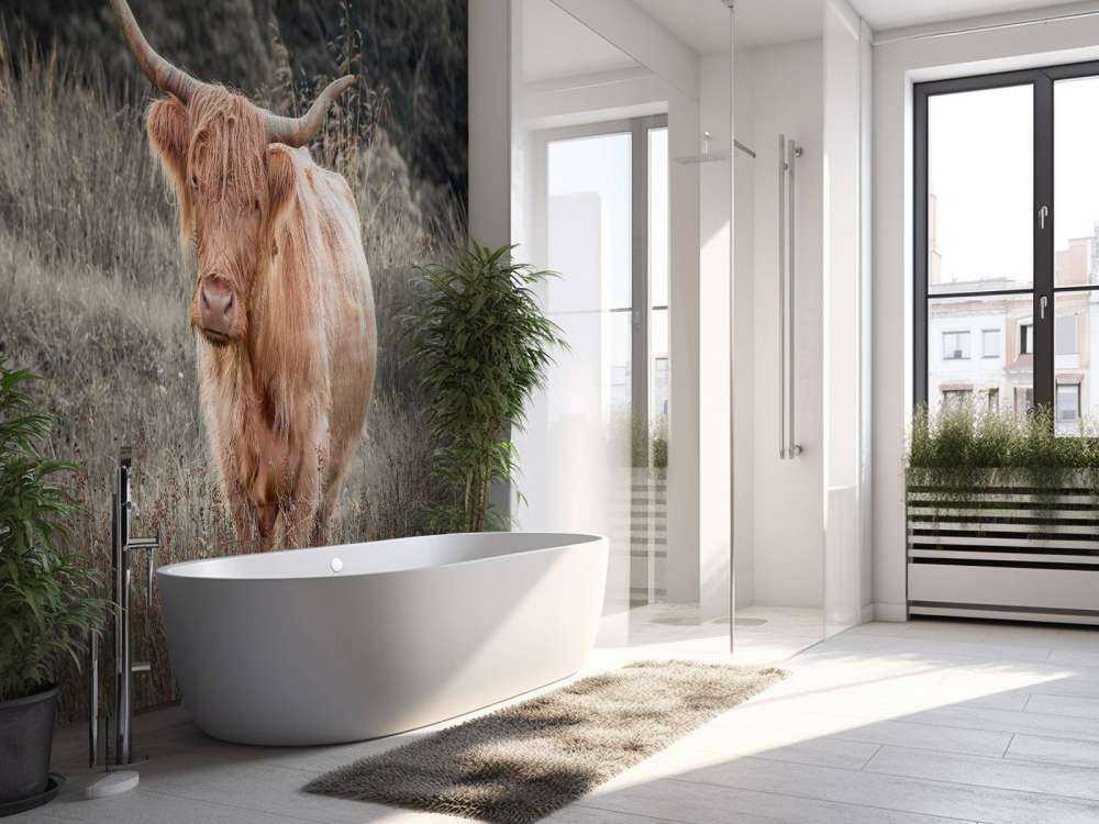 Highlander écossais dans un champ