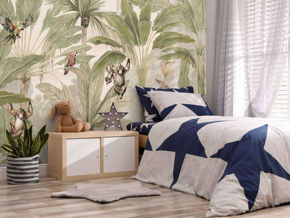 Jungle avec singes et perroquets