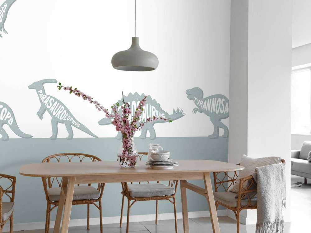 Dinosaures avec texte en bleu