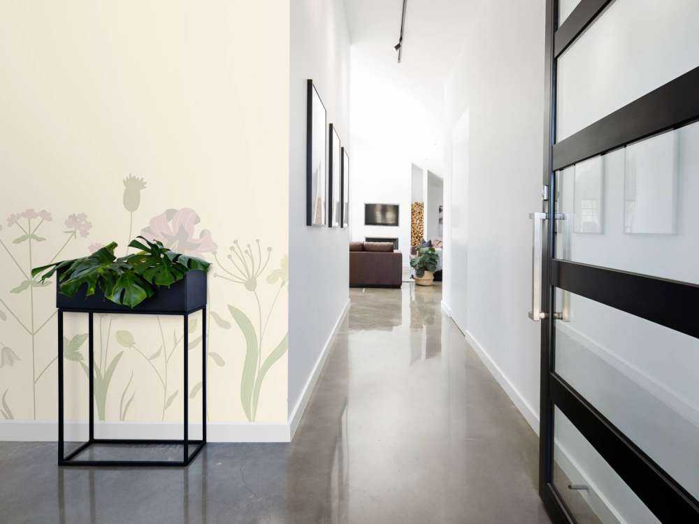 Champ de fleurs beige et vieux rose