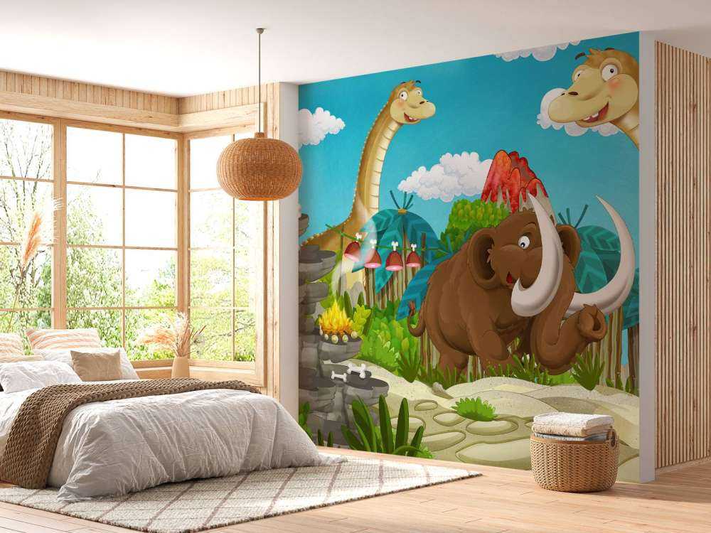 Un dinosaure et un mammouth