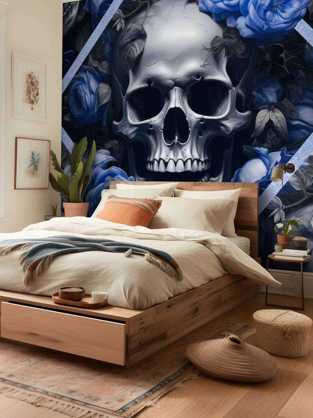 Skulls and roses gothic romance elegance blue