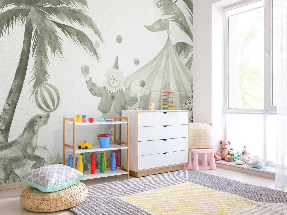 Animaux de cirque joyeux en vert d'eau