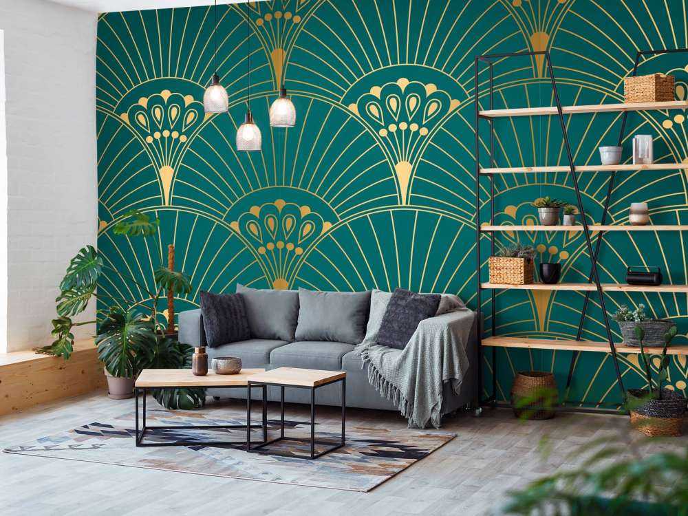 Éventail Art déco en bleu canard