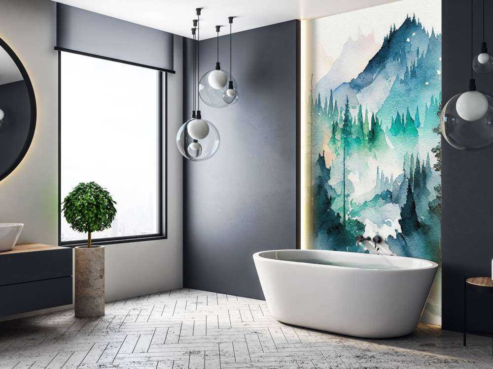 Forêt en aquarelle bleu canard