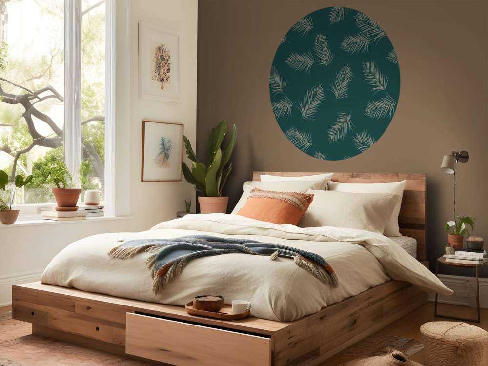 Feuilles vertes sur fond bleu canard