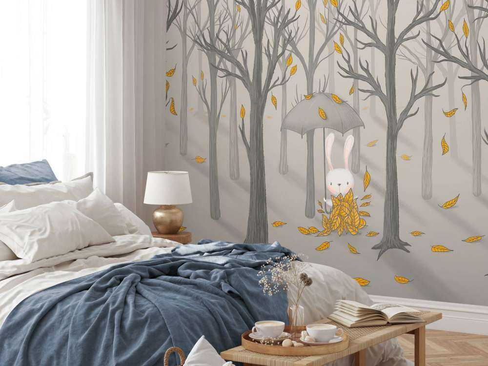 Lapin sous les feuilles