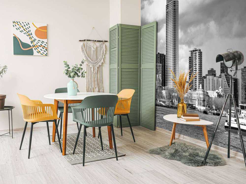 Skyline Rotterdam (Westerkade) depuis Katendrecht (noir et blanc) 