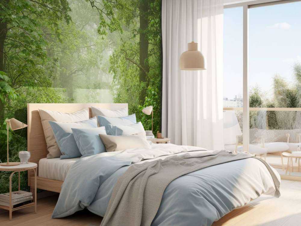 Forêt brumeuse avec chemin