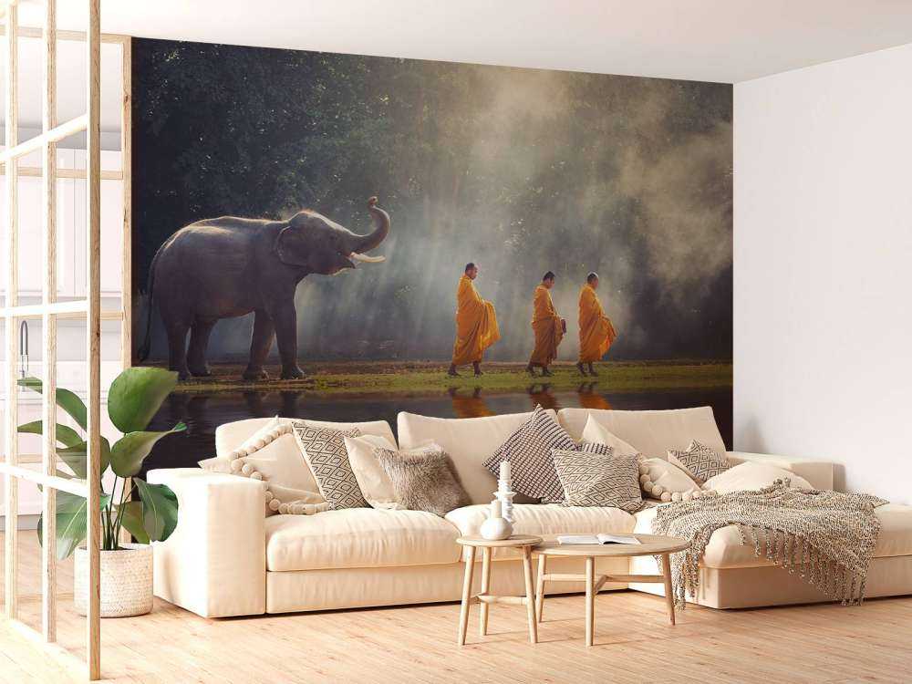 Eléphant et bouddhistes