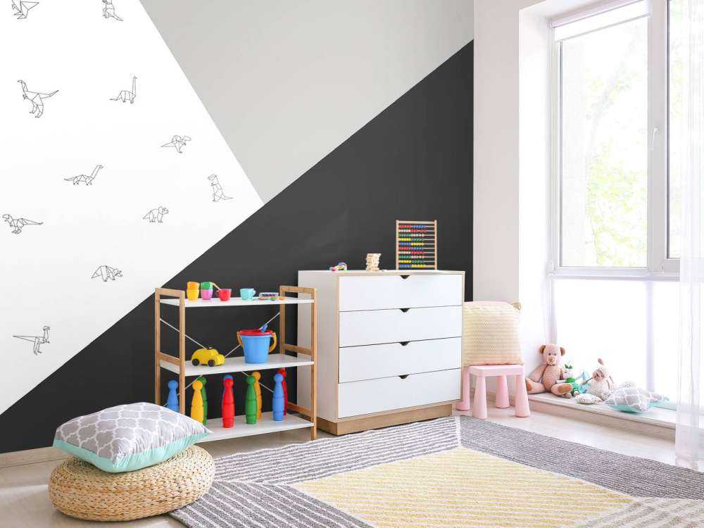 Triangles noirs et blancs avec des dinosaures