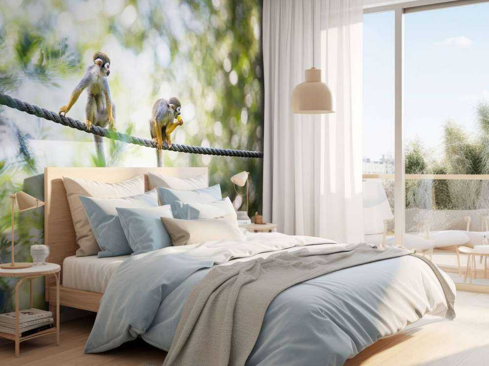 Singes écureuils sur corde