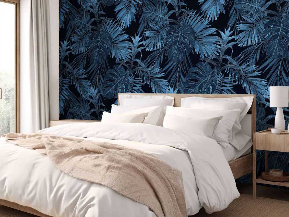 Motif Feuilles tropicales bleues