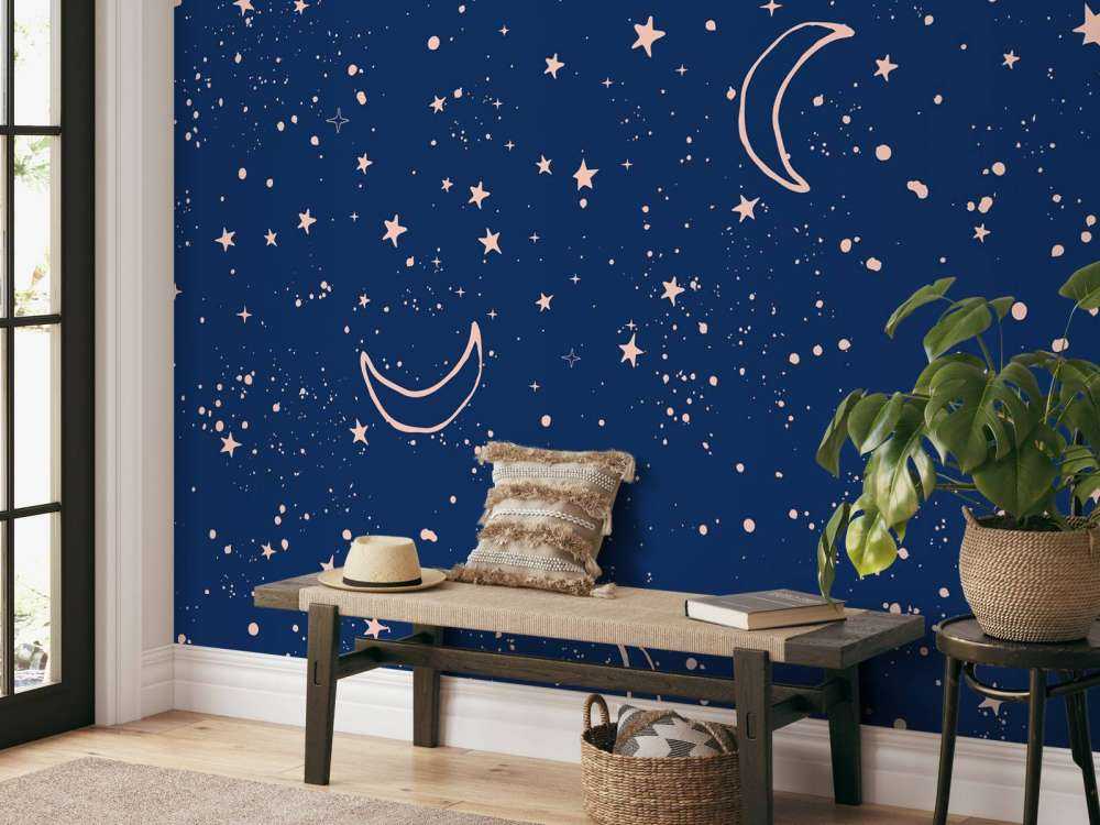 La lune et les étoiles en bleu nuit