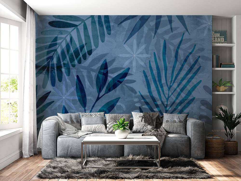 Mélange de collages de feuilles de palmier bleues