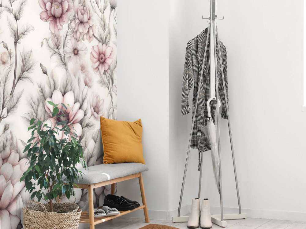 Mur floral romantique - rose