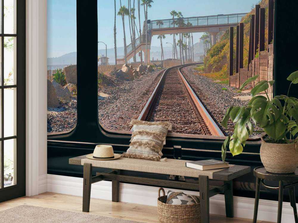 Ligne de chemin de fer le long de la côte des palmiers