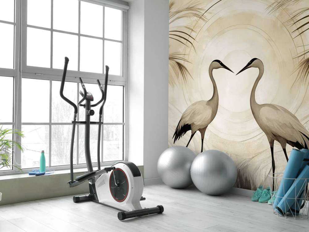 Grues au coucher du soleil taupe