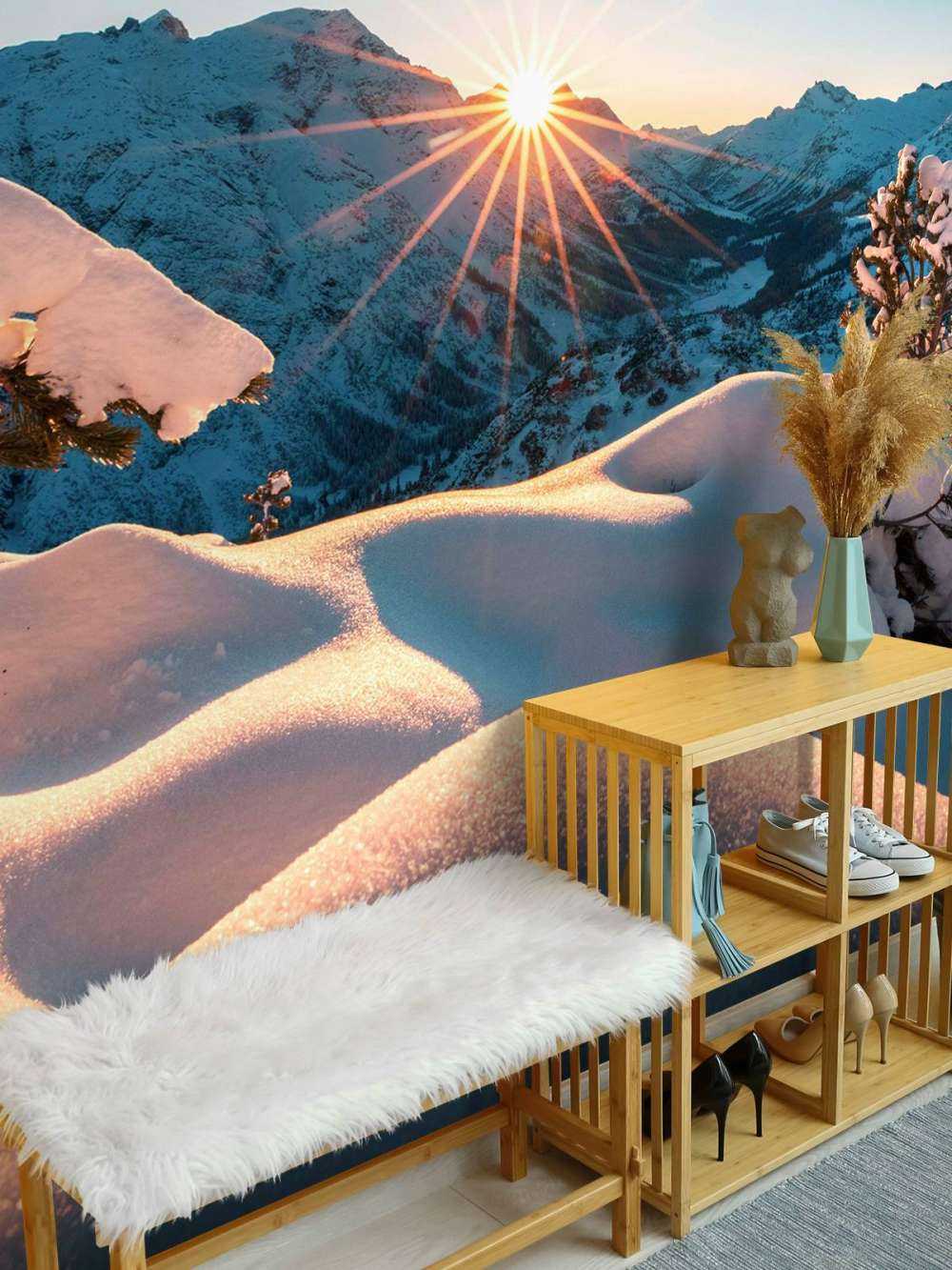 Soleil du matin sur une vallée enneigée