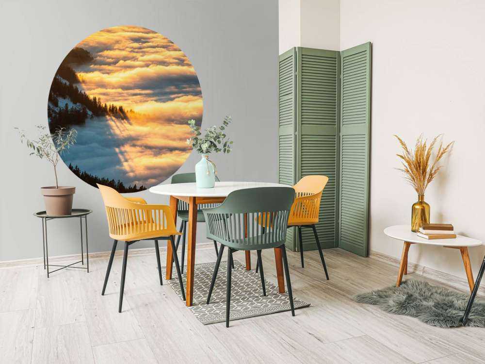 Lumière du soleil sur une forêt de montagne enneigée