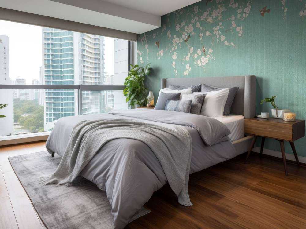 Brindilles en fleurs et moineaux volants