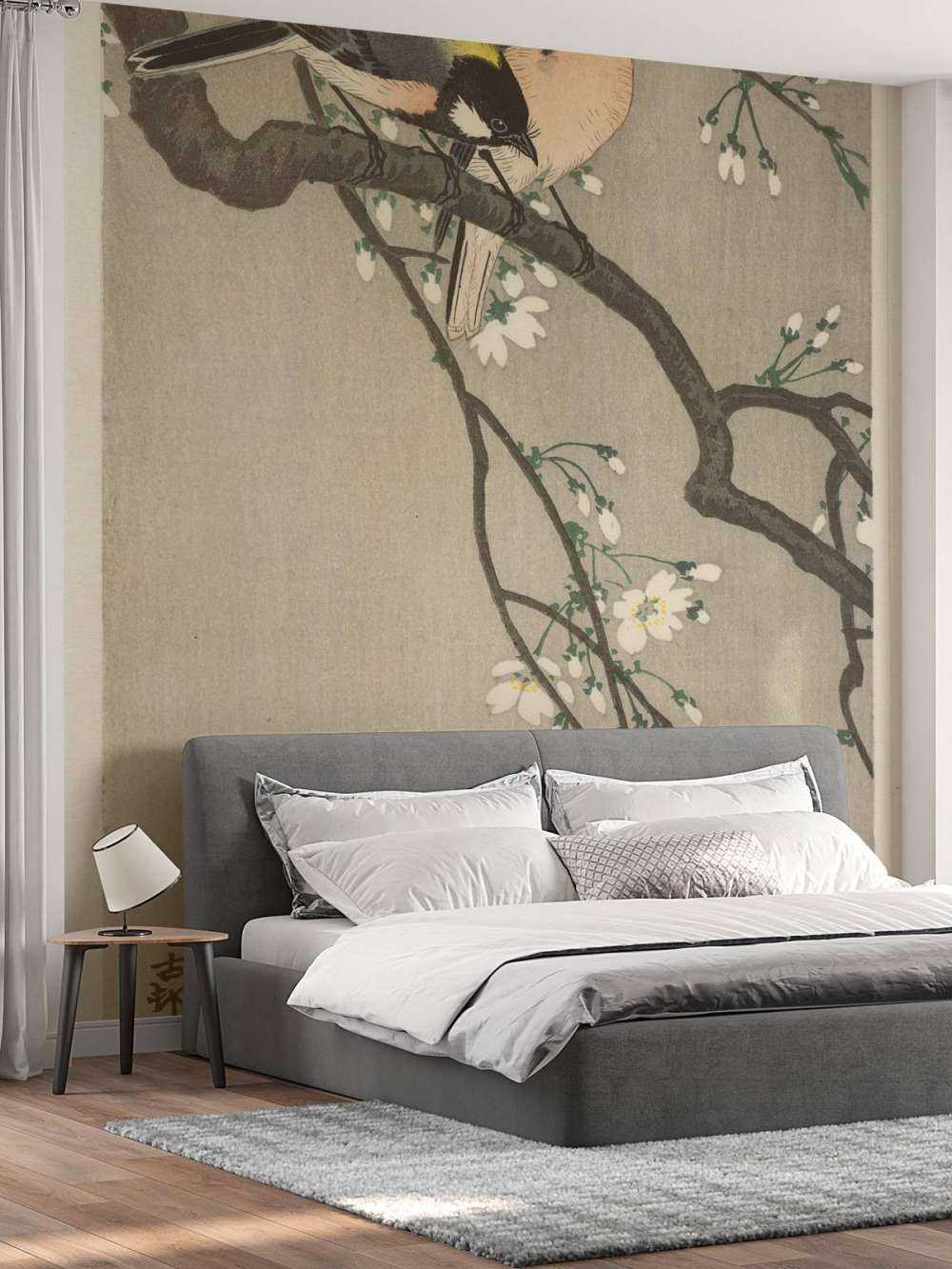 Nénés sur une branche fleurie