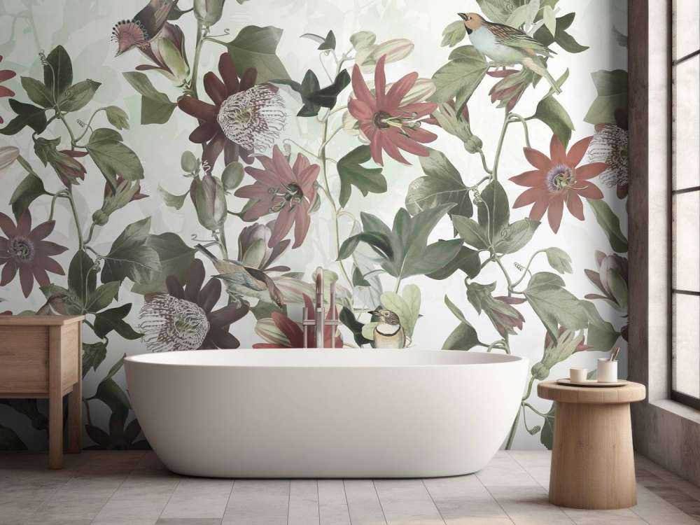 Sept oiseaux dans un feuillage enchanté - vert pastel