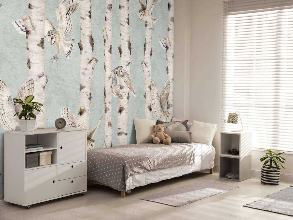 Birch and Owls - Blue - 120