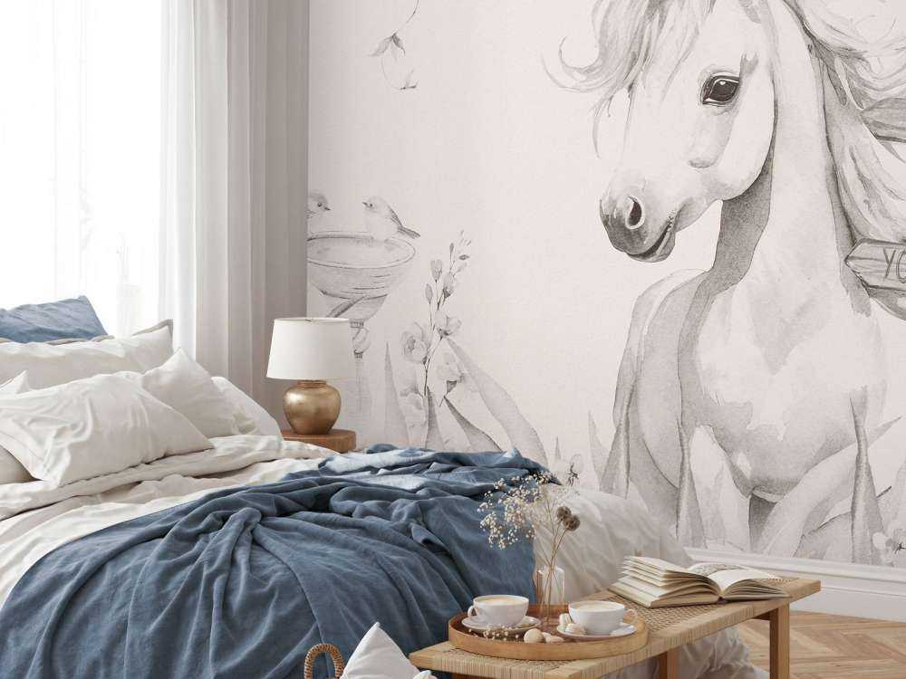 Bébé licorne avec des plantes beige