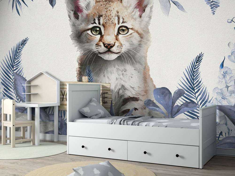 Bébé lynx dans la jungle bleu